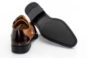 Men's Burgundy And Tan Leather Open-Lace Dress Shoes