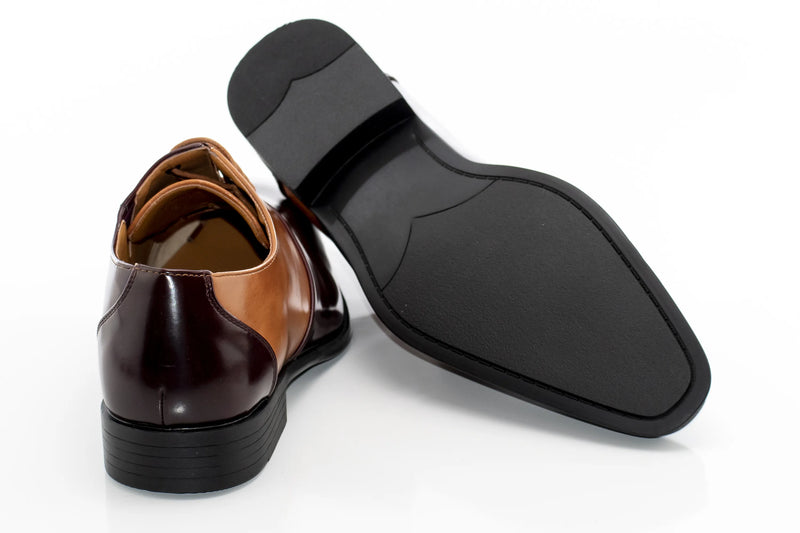 Men's Burgundy And Tan Leather Open-Lace Dress Shoes