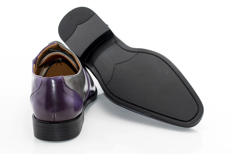 Men's Purple And Gray Leather Open-Lace Dress Shoes