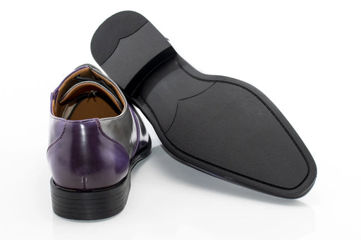 Men's Purple And Gray Leather Open-Lace Dress Shoes