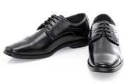 Men's Black Leather Cap-Toe Derby Shoe