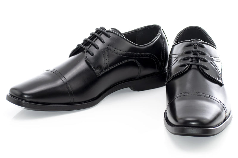 Men's Black Leather Cap-Toe Derby Shoe