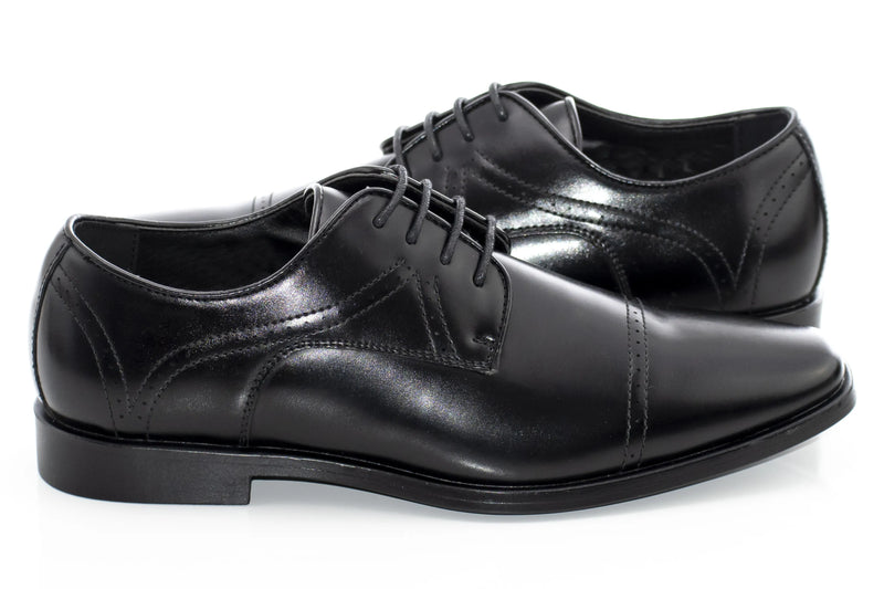 Men's Black Leather Cap-Toe Derby Shoe