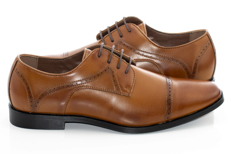 Men's Cognac Brown Leather Cap-Toe Derby Shoe