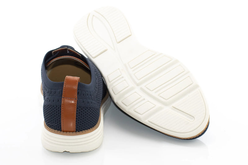 Men's White And Navy Blue Oxford Lace Dress Sneaker