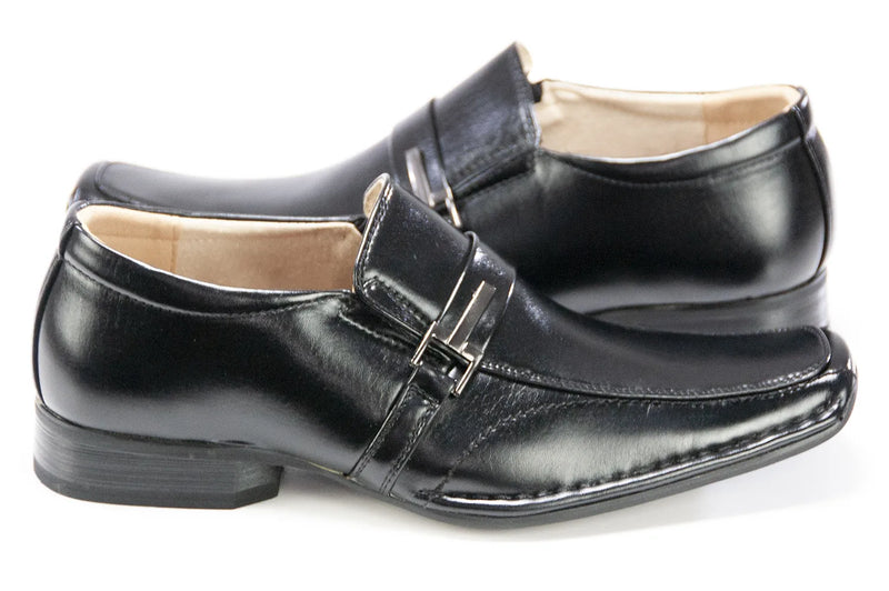 Black Square-Toed Dress Loafer with Strap