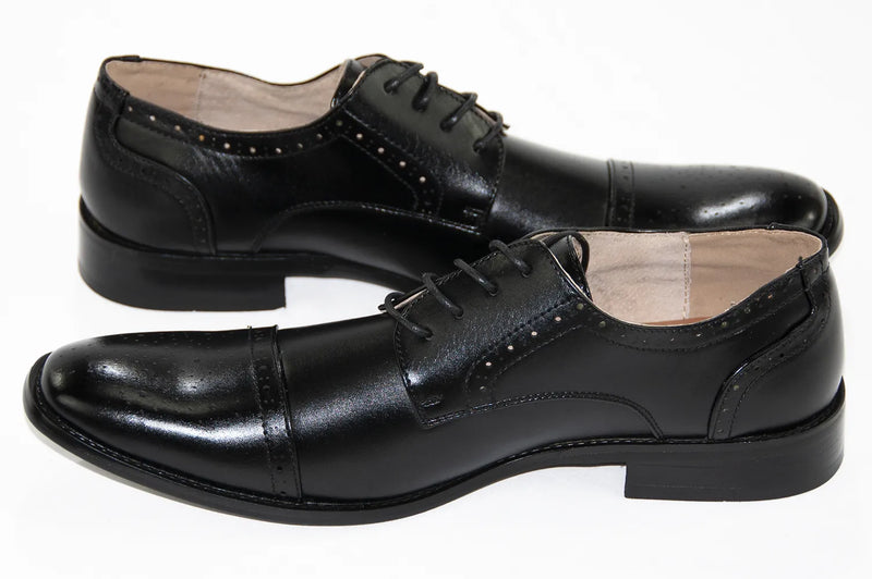 Black Cap-Toe Leather Lace-Ups