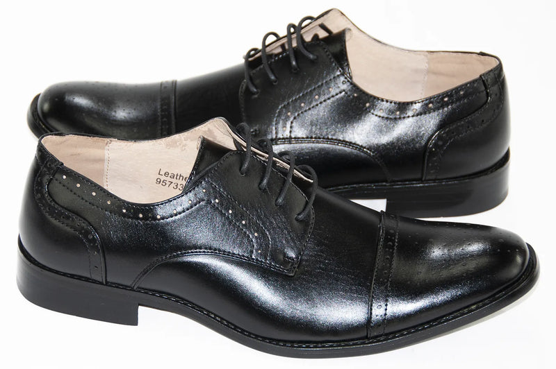 Black Cap-Toe Leather Lace-Ups