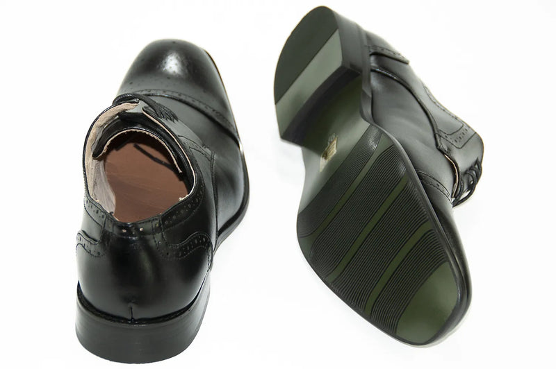 Black Cap-Toe Leather Lace-Ups