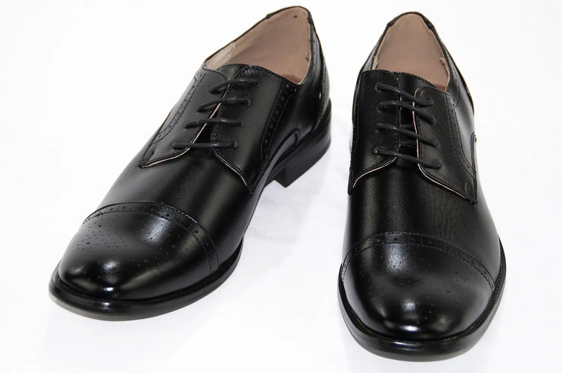 Black Cap-Toe Leather Lace-Ups