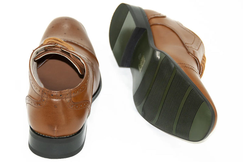 Cognac Cap-Toe Leather Lace-Ups