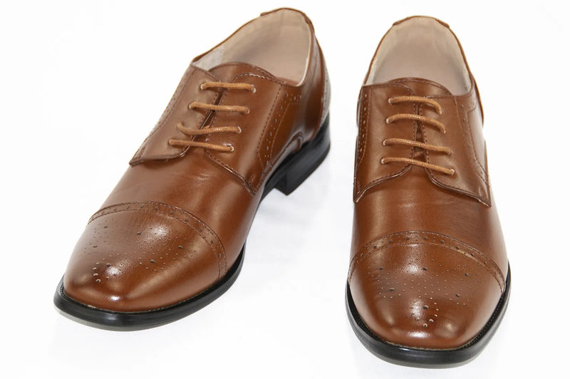 Cognac Cap-Toe Leather Lace-Ups
