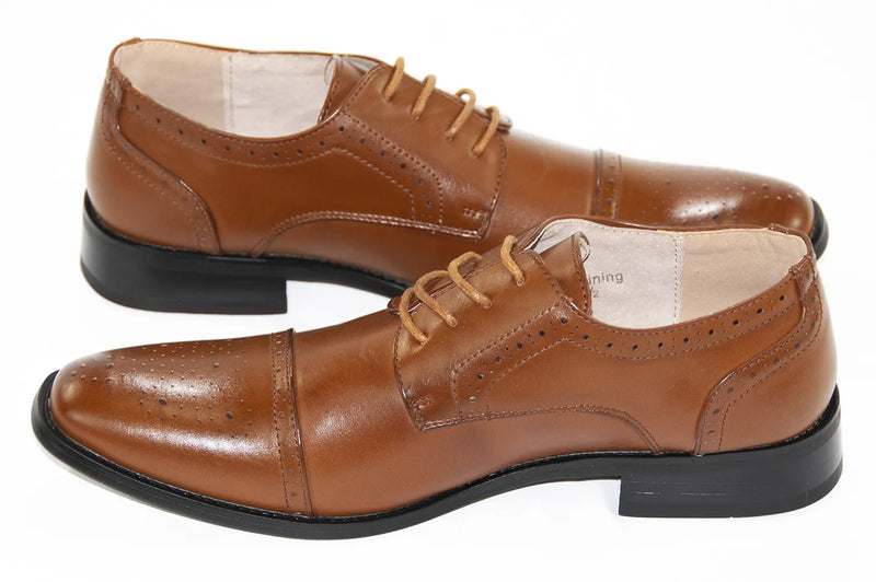 Cognac Cap-Toe Leather Lace-Ups