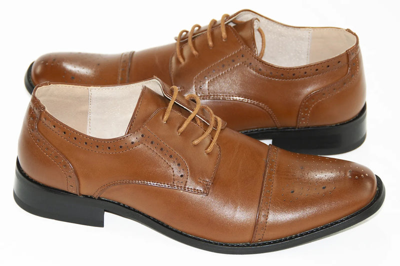 Cognac Cap-Toe Leather Lace-Ups