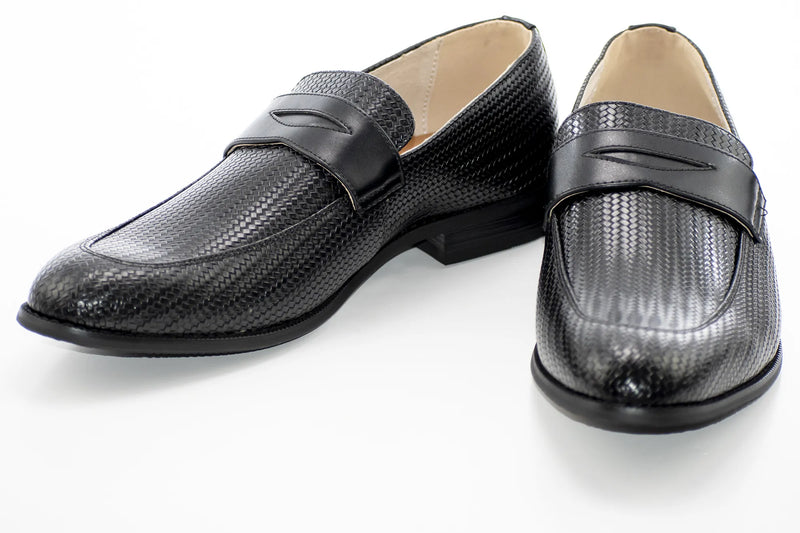 Black Textured Leather Penny Loafer