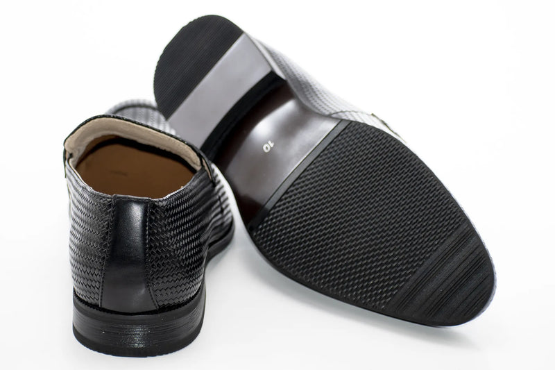 Black Textured Leather Penny Loafer