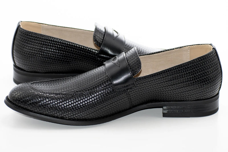Black Textured Leather Penny Loafer