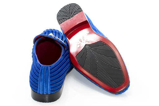 Royal Blue Striped Velvet Loafer - Back, Sole