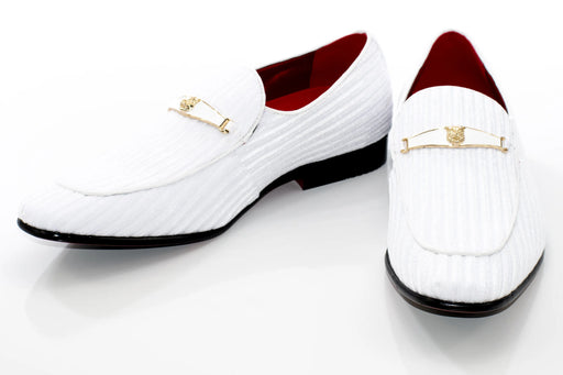 White Striped Velvet Loafer - Vamp, Toe, Outsole