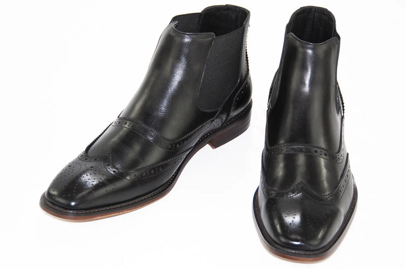 Black Wingtip Chelsea Dress Boot