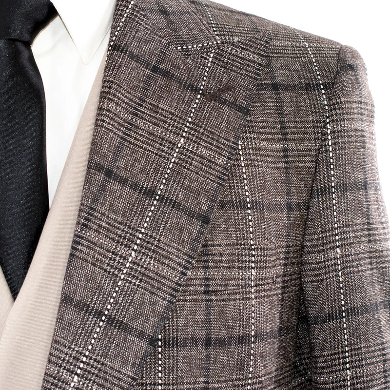 Chocolate Argyle Plaid 3-Piece Tailored-Fit Suit