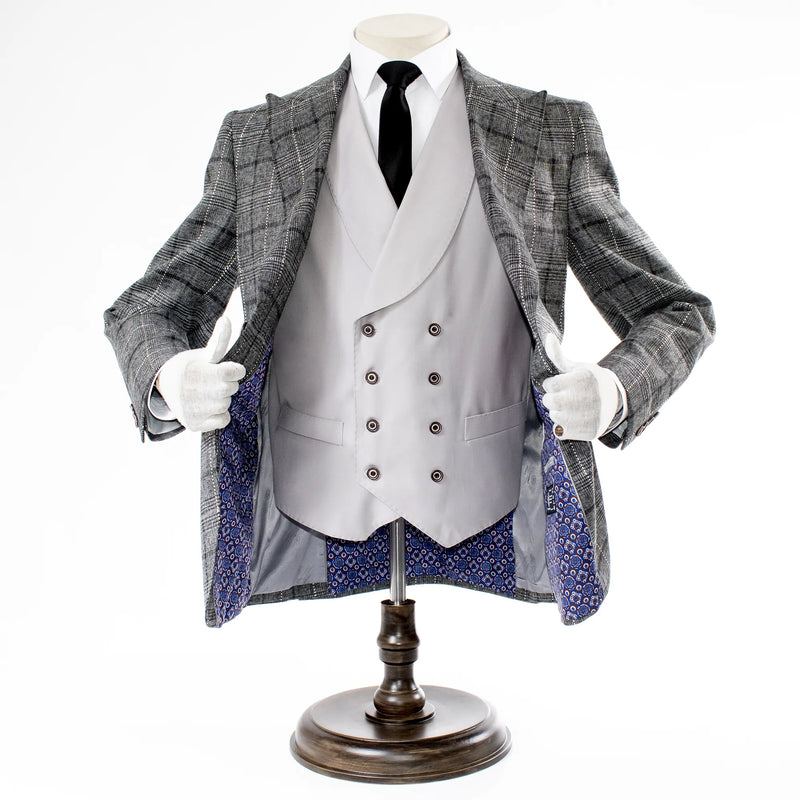 Gray Argyle Plaid 3-Piece Tailored-Fit Suit