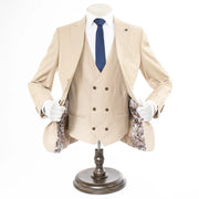 Men's Beige 3-Piece Suit With Double-Breasted Vest