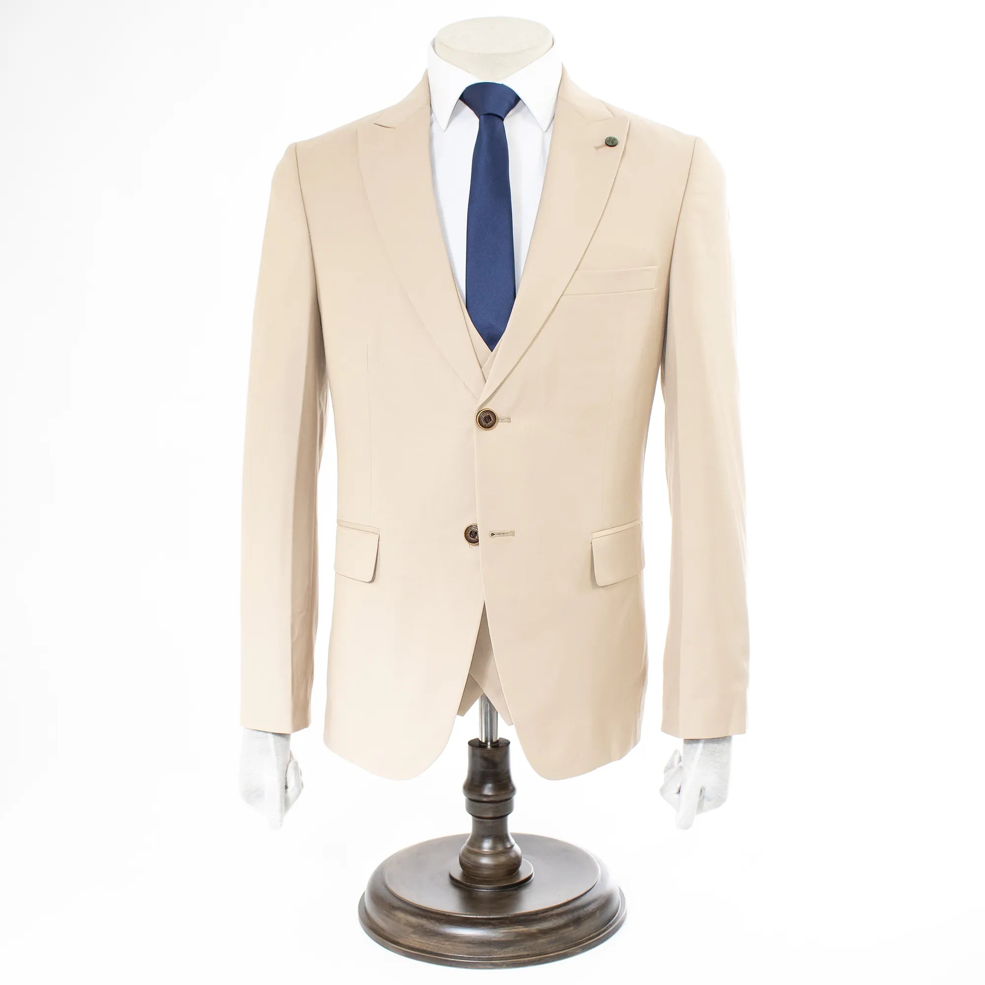 Men's Beige 3-Piece Suit With Double-Breasted Vest