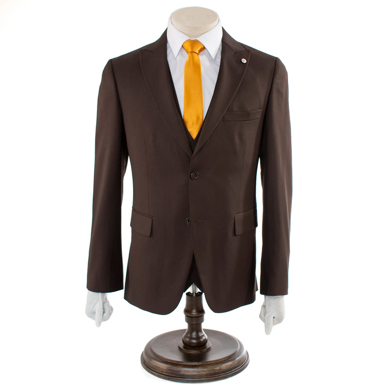 Men's Brown 3-Piece Suit With Double-Breasted Vest