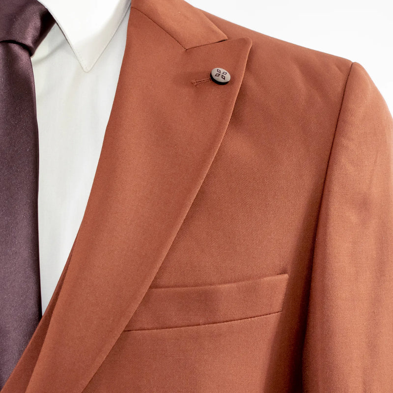 Men's Rust Brown 3-Piece Suit With Double-Breasted Vest