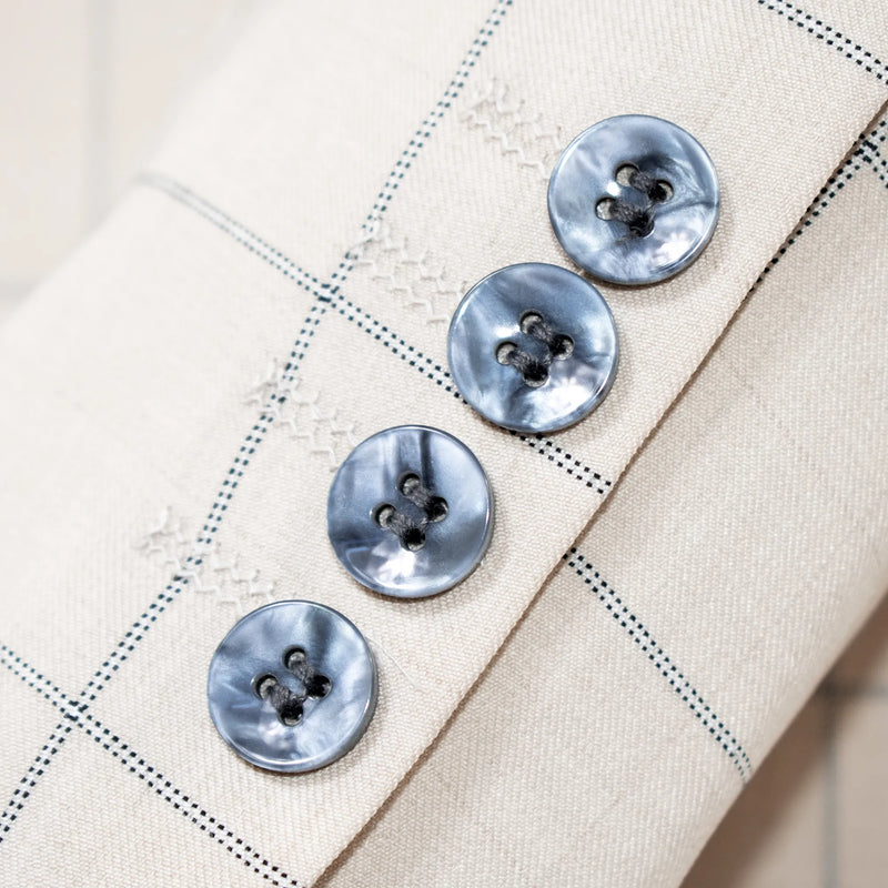 Men's Beige Checked 3-Piece Tailored-Fit Suit - Button Cuffs