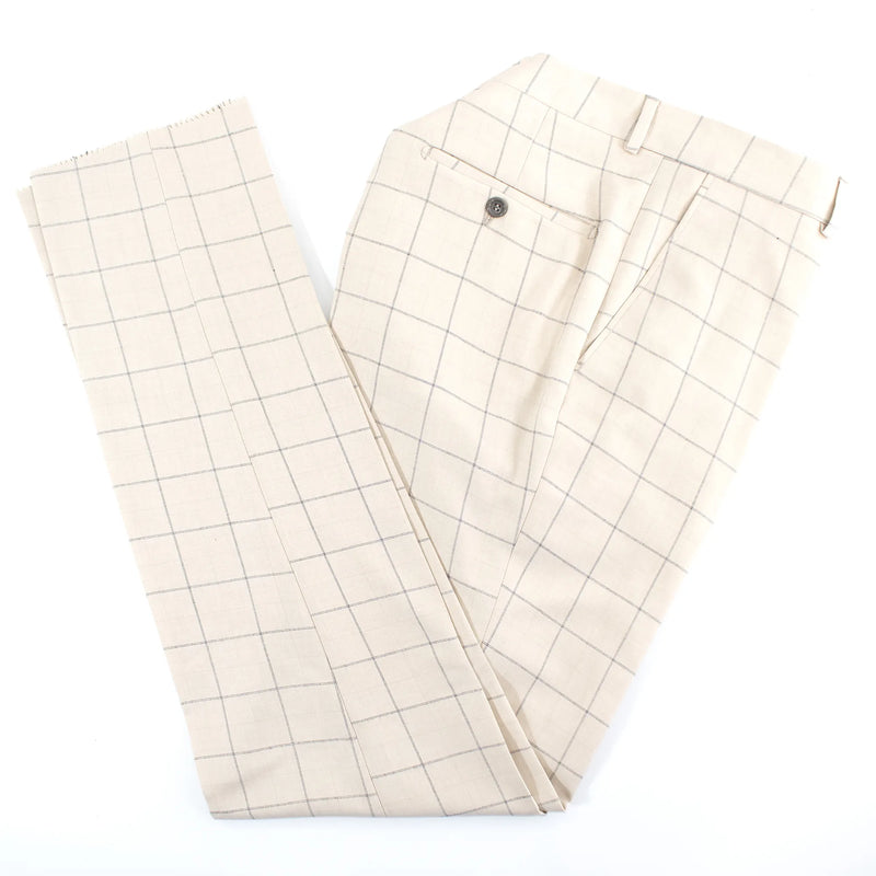 Men's Beige Checked 3-Piece Tailored-Fit Suit - Pants