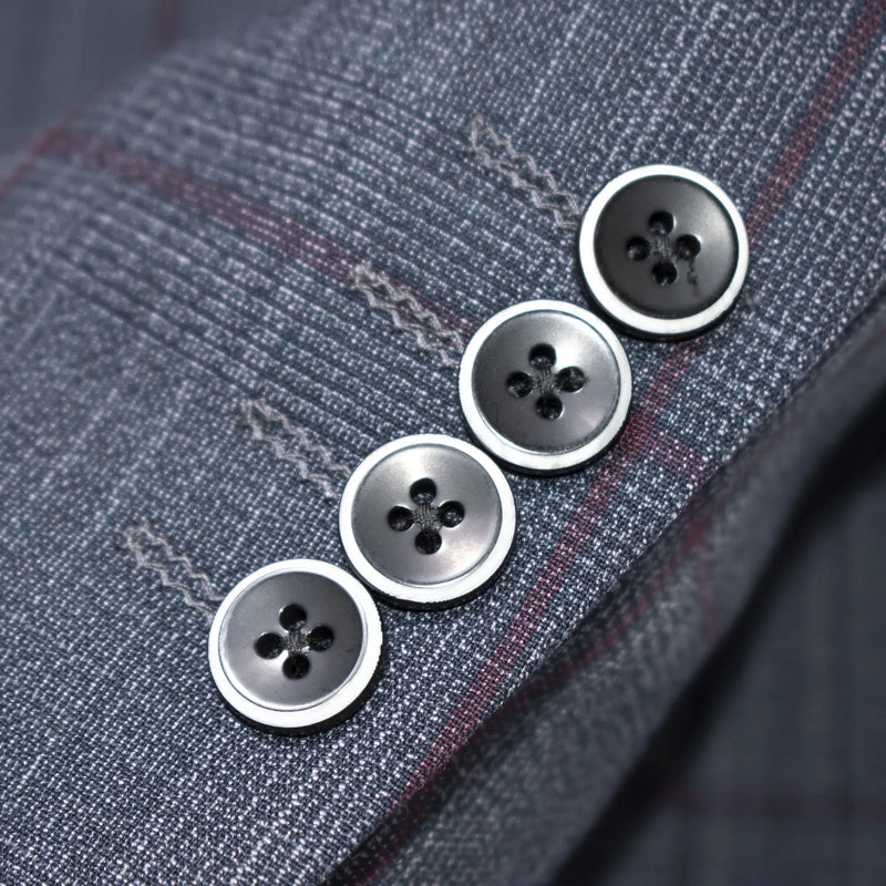 Charcoal And Burgundy Windowpane 3-Piece Slim-Fit Suit
