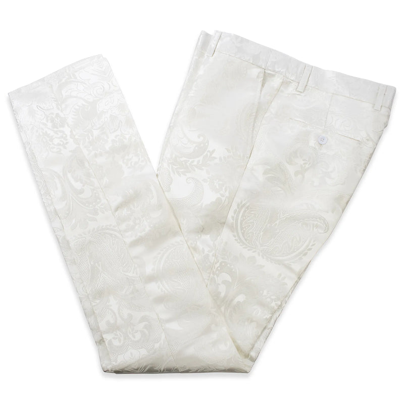 White Damask No Lapel Slim-Fit Tuxedo - Pants