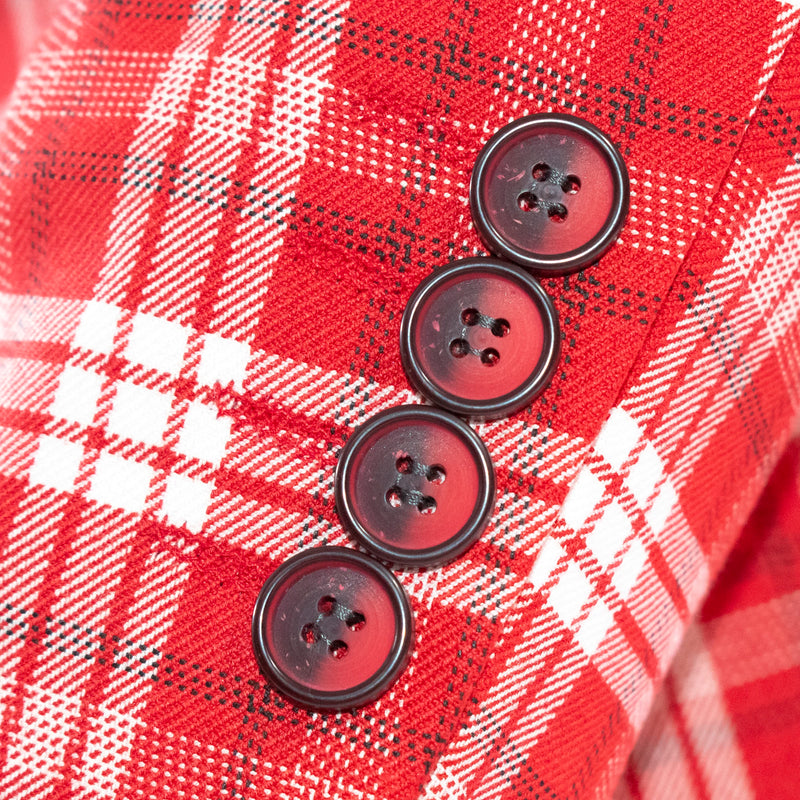 Men's Red And White Plaid 3-Piece Suit With Peak Lapels