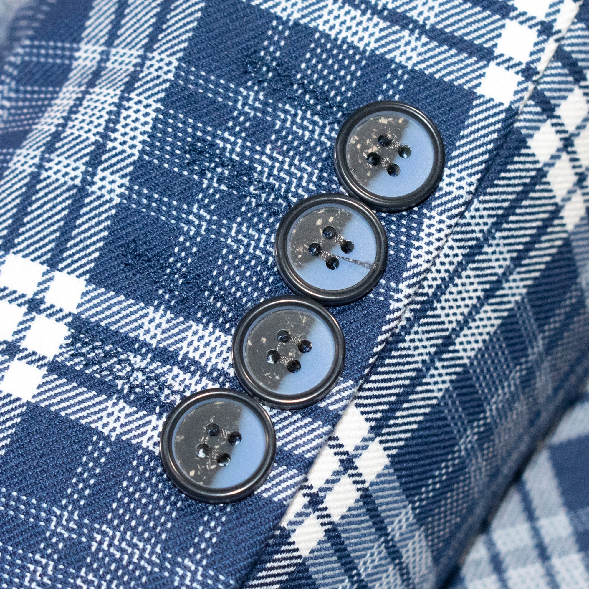Men's Blue And White Plaid 3-Piece Suit With Peak Lapels