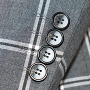 Men's Charcoal Gray Plaid 3-Piece Suit With Peak Lapels