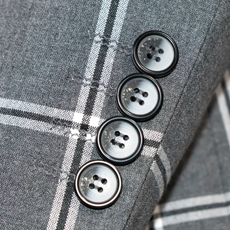 Men's Charcoal Gray Plaid 3-Piece Suit With Peak Lapels
