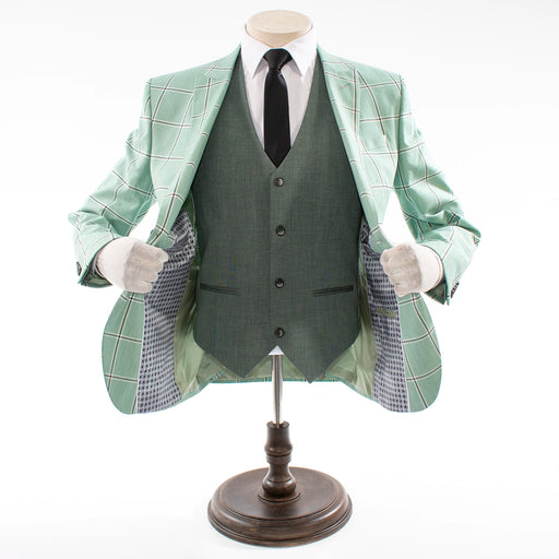 Men's Mint Green Plaid 3-Piece Tailored-Fit Suit With Peak Lapels