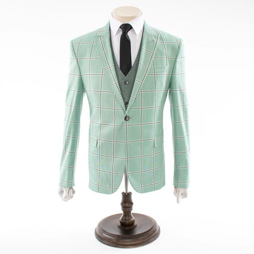 Men's Mint Green Plaid 3-Piece Tailored-Fit Suit With Peak Lapels