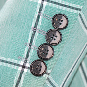 Men's Mint Green Plaid 3-Piece Tailored-Fit Suit With Peak Lapels