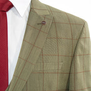 Men's Olive Green Plaid 3-Piece Tailored-Fit Suit With Peak Lapels