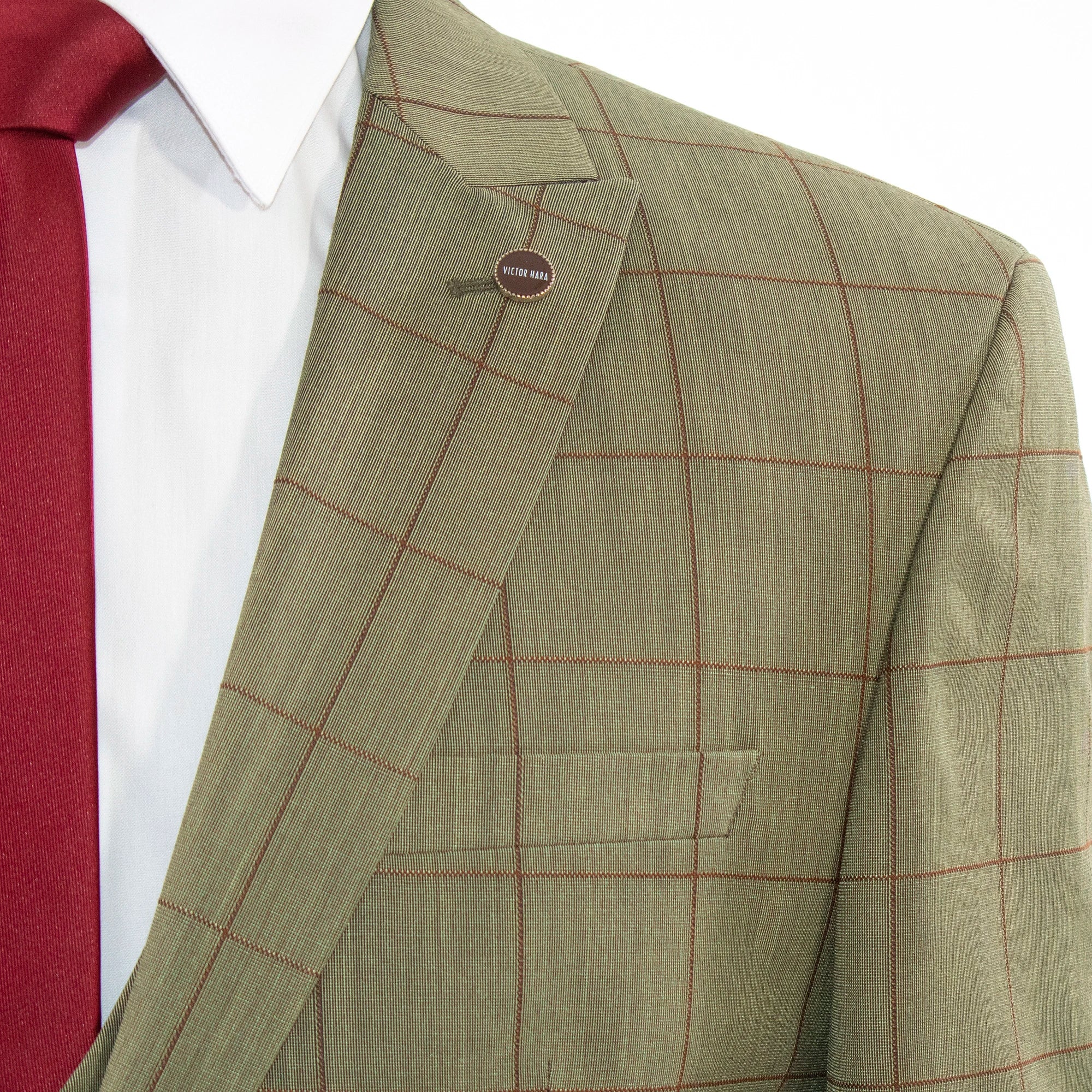 Men's Olive Green Plaid 3-Piece Tailored-Fit Suit With Peak Lapels
