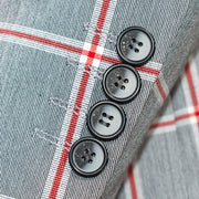 Men's Gray And Red Plaid 3-Piece Tailored-Fit Suit With Peak Lapels