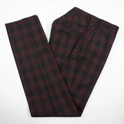Men's Black And Burgundy Plaid 3-Piece Wool Suit With Peak Lapels
