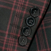 Men's Black And Burgundy Plaid 3-Piece Wool Suit With Peak Lapels