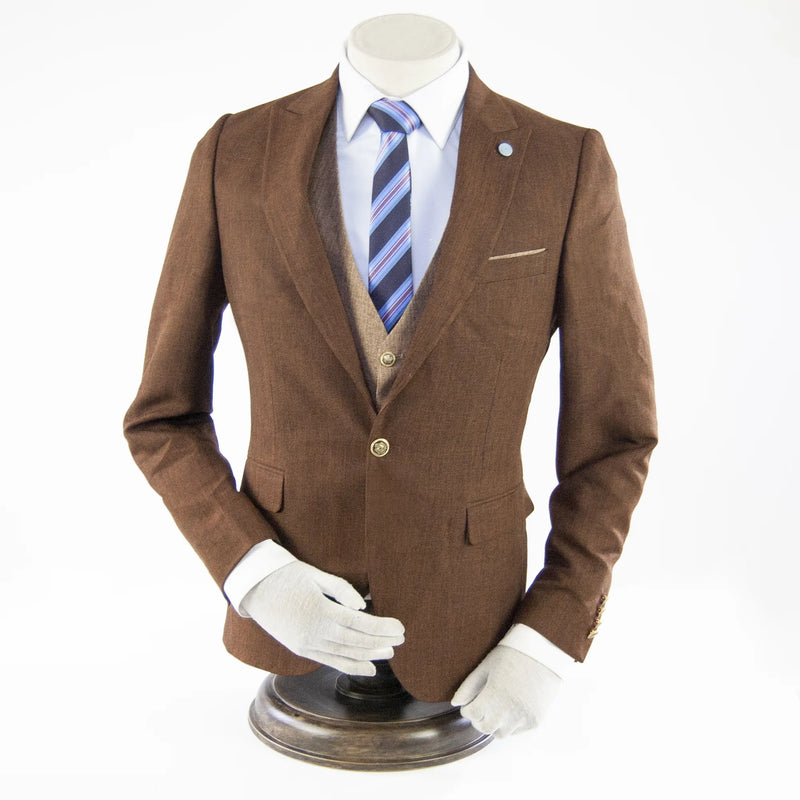 Brown Twill Designer 3-Piece Suit