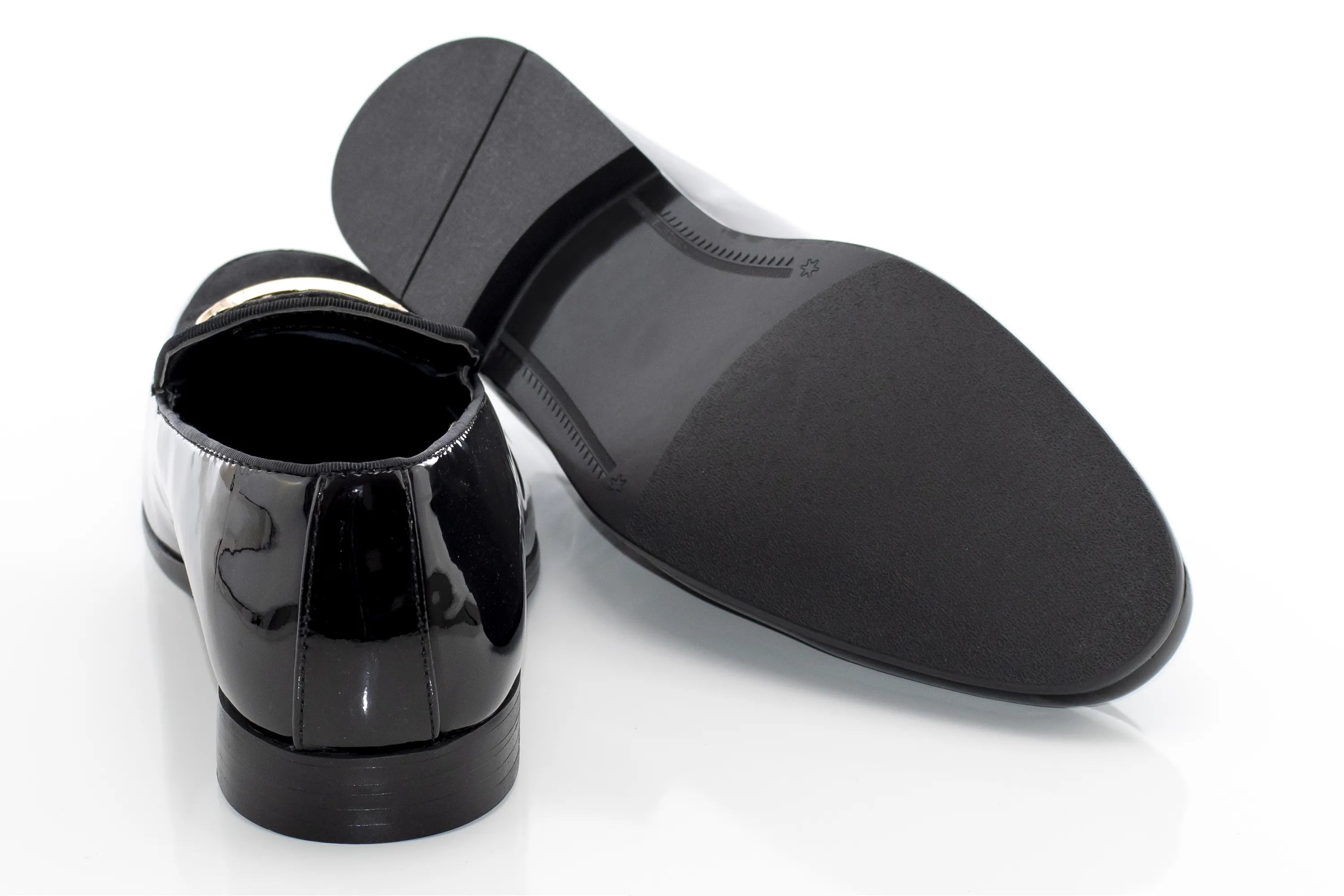Black Velvet and Patent Leather Smoking Loafers with Gold Bit
