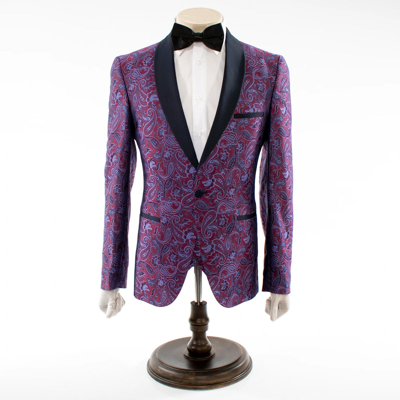 Men's Purple And Burgundy Paisley 3-Piece Slim-Fit Tuxedo