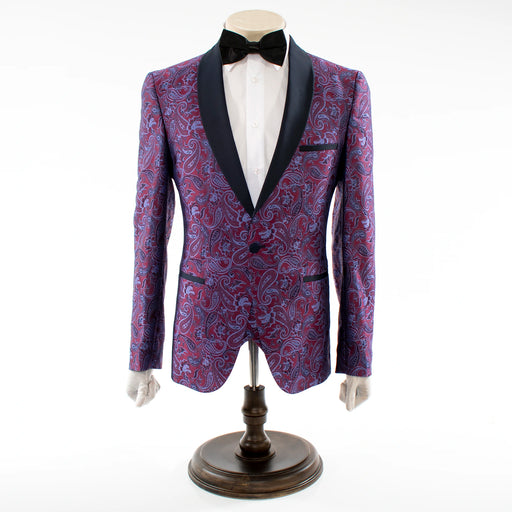 Men's Purple And Burgundy Paisley 3-Piece Slim-Fit Tuxedo